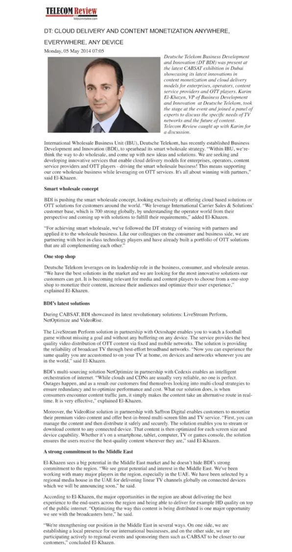 Karim El-Khazen - Telecom Review May 2014
