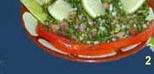 Tabbouleh: Salad made with bulgur wheat and finely chopped scallions, tomatoes, mint, and parsley.