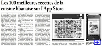 Article about the '100 Lebanese Recipes' application in L'Orient-Le Jour (Lebanon)